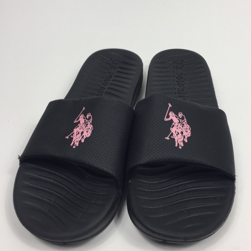 US Polo Association black & pink slides. Size 7